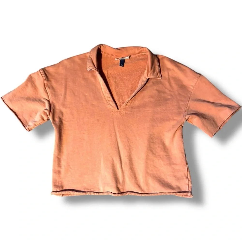 Universal Threads Casual Peach V-Neck Collared Long Tee Sleeve Women's Top